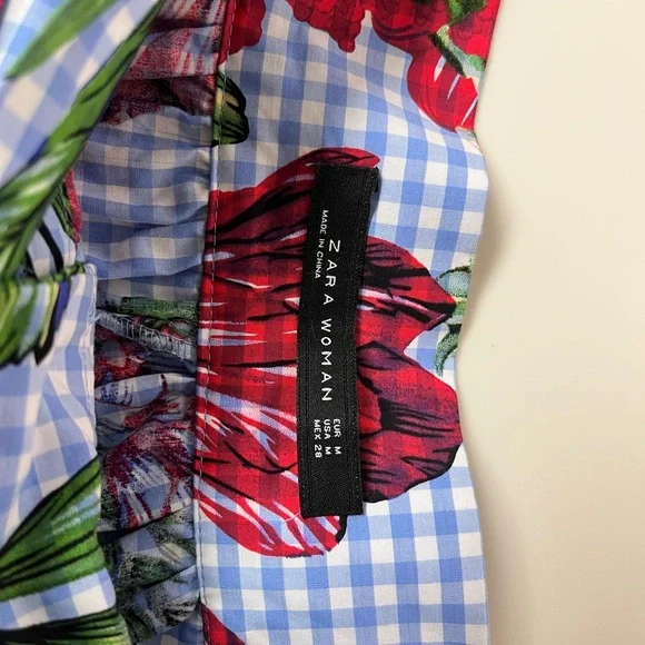 Zara Blue and Red Floral A-Line Skirt - Picture 3 of 6